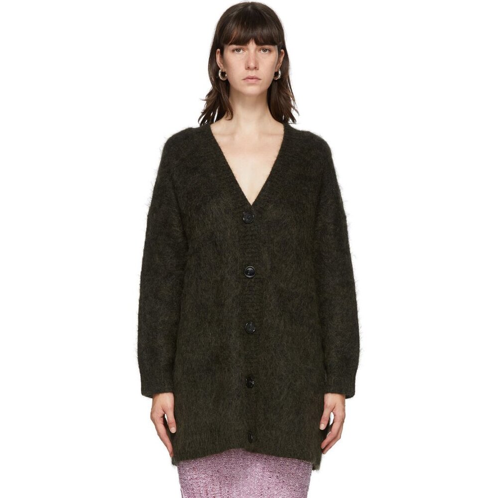 ACNE Wool/Mohair Long Cardigan in Green Olive, Size S/M